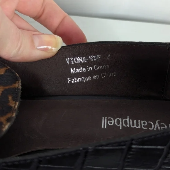 Jeffrey Campbell Viona Croc Leopard Print Wood Heel Loafers - Size 7 - Picture 5 of 8